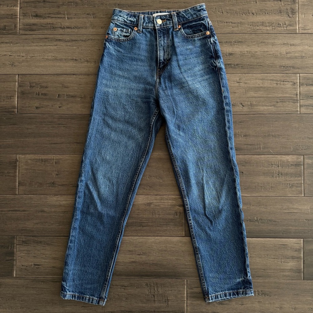 Zara High Waisted Blue Denim Mom Jeans